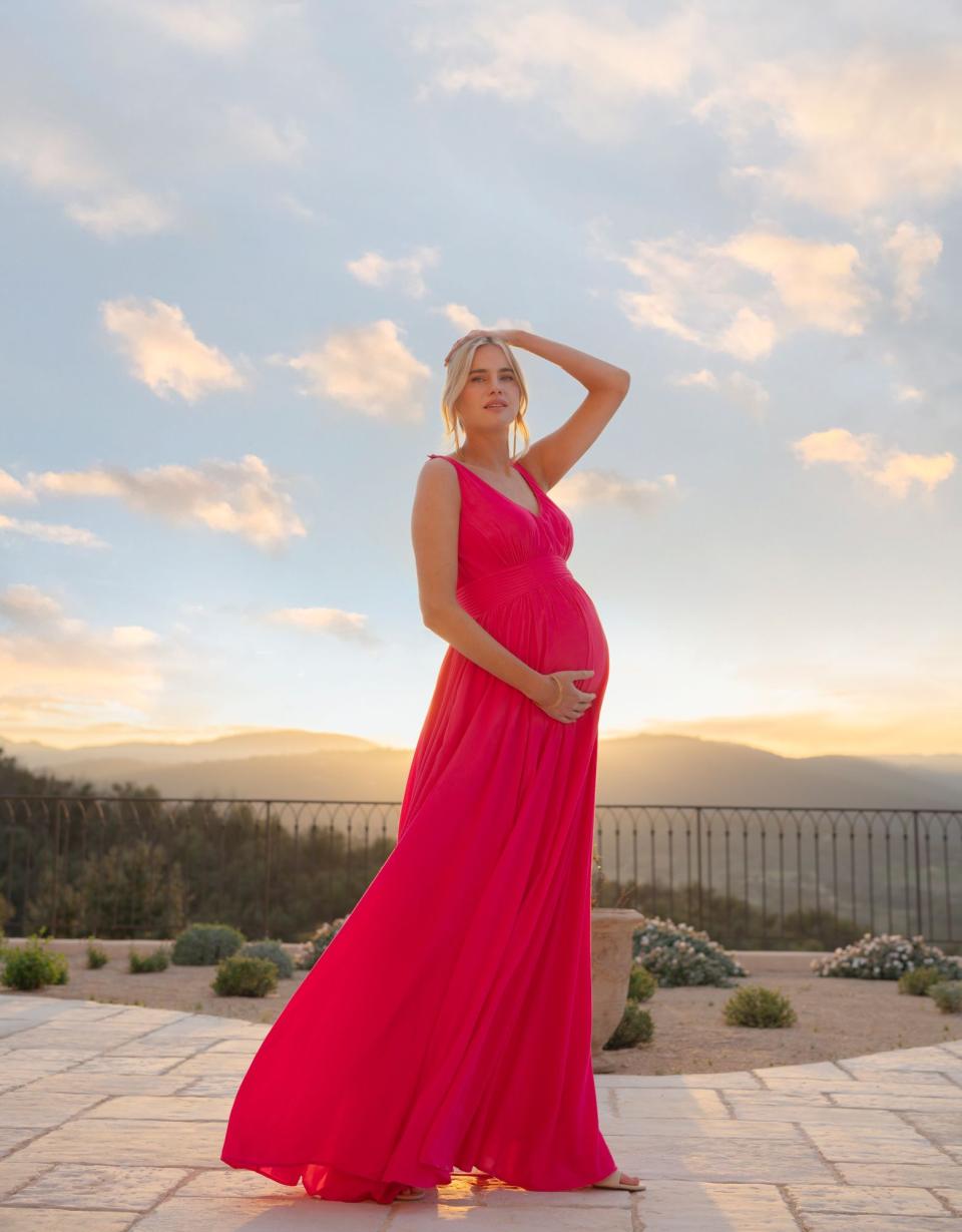 Maxi-Length Maternity-To-Nursing Dress With Pleat Details | Women Seraphine Formal Dresses