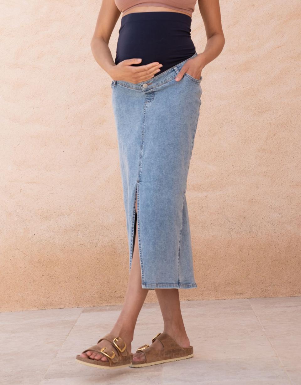 Midi-Length Over Bump Denim Maternity Skirt | Women Seraphine Jeans