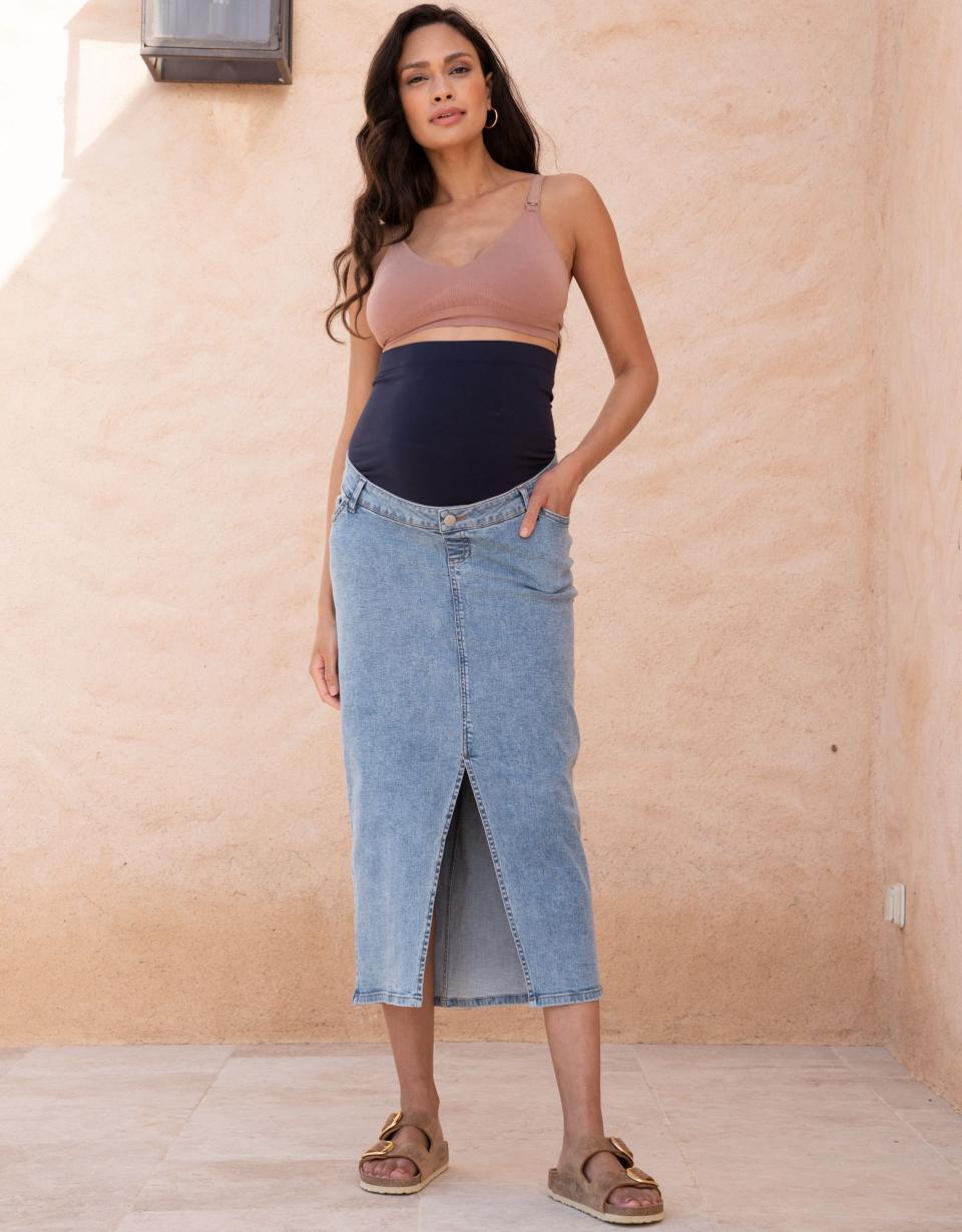 Midi-Length Over Bump Denim Maternity Skirt | Women Seraphine Jeans
