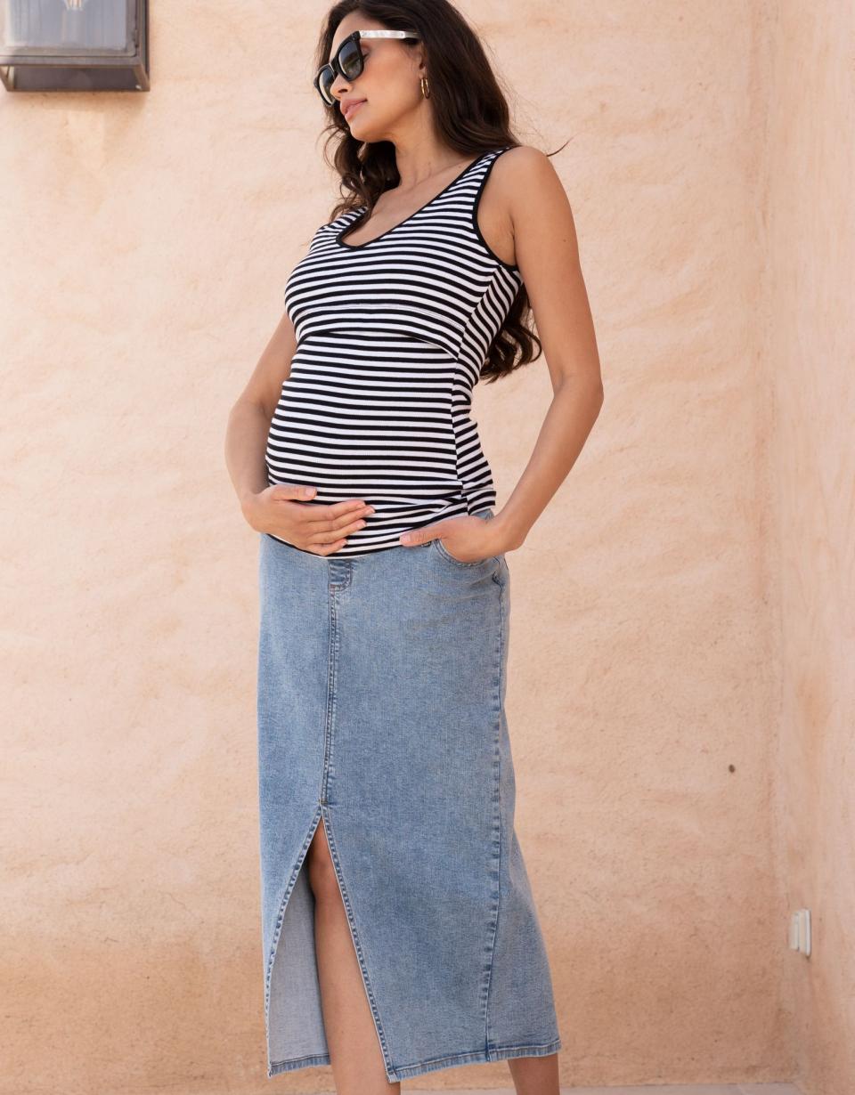 Midi-Length Over Bump Denim Maternity Skirt | Women Seraphine Jeans