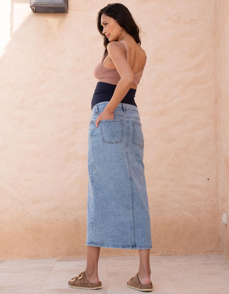 Midi-Length Over Bump Denim Maternity Skirt | Women Seraphine Jeans