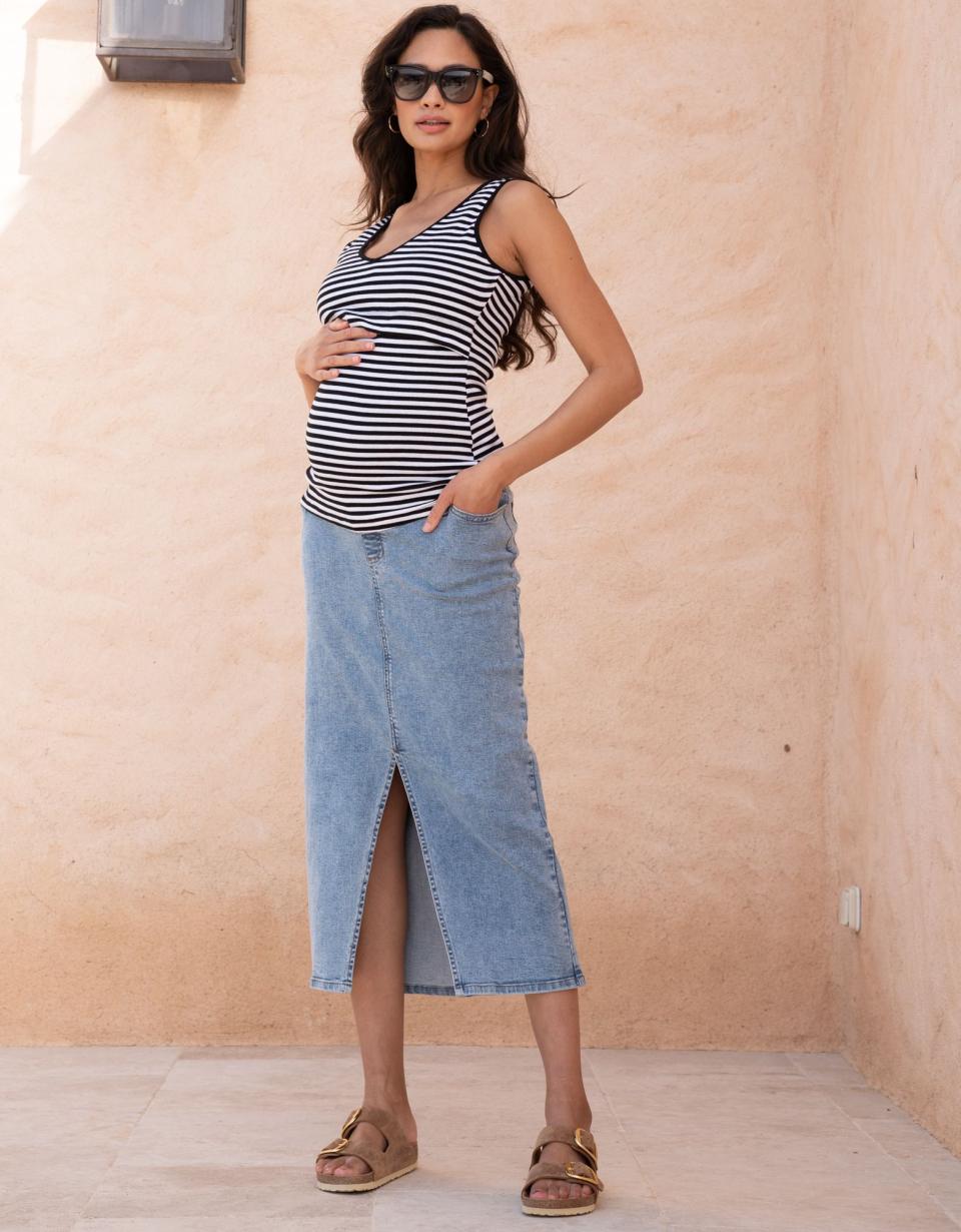Midi-Length Over Bump Denim Maternity Skirt | Women Seraphine Jeans