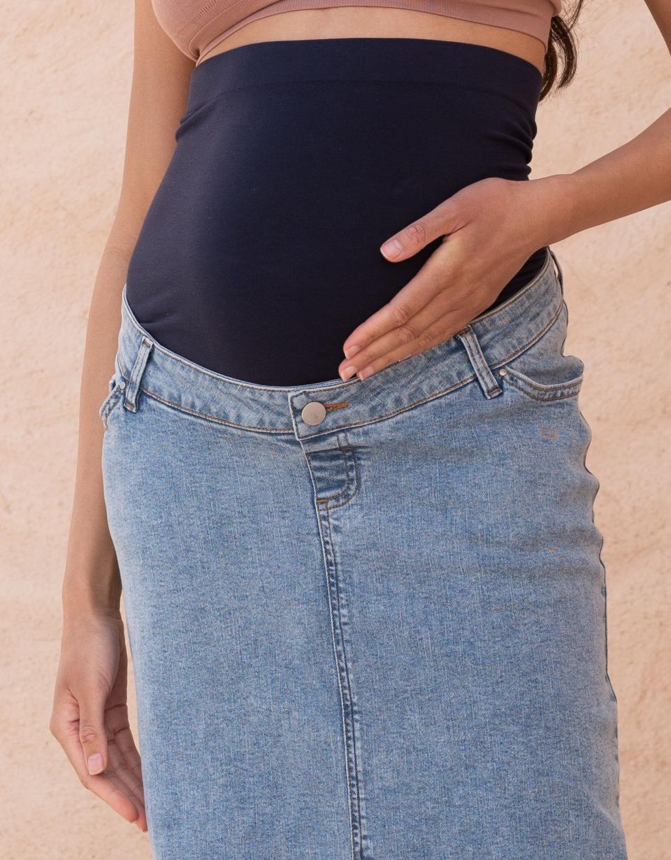 Midi-Length Over Bump Denim Maternity Skirt | Women Seraphine Jeans