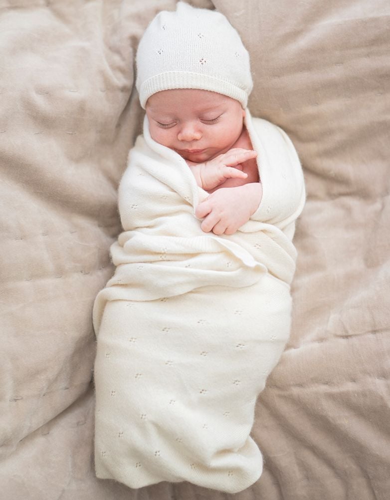 Mini Cotton &amp; Cashmere Ivory White Knitted Baby Hat | Baby Seraphine Baby Clothes