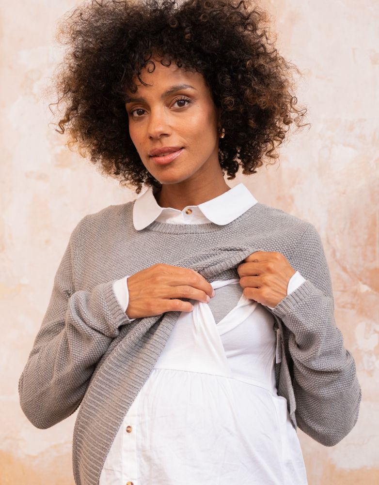 Mock Shirt Cotton Mix Maternity &amp; Nursing Sweater | Women Seraphine Jumpers &amp; Knitwear