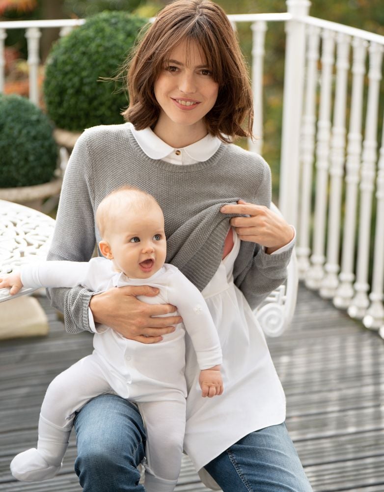 Mock Shirt Cotton Mix Maternity &amp; Nursing Sweater | Women Seraphine Jumpers &amp; Knitwear