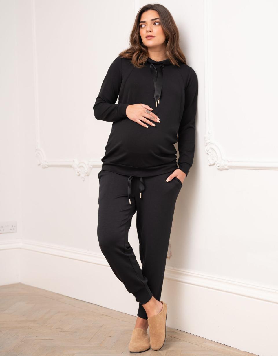 Modal Blend Black Maternity &amp; Nursing Hoodie | Women Seraphine Jumpers &amp; Knitwear