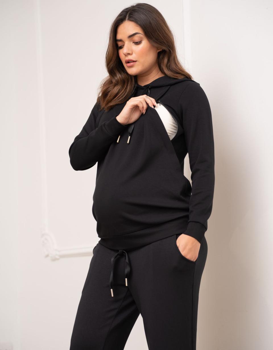 Modal Blend Black Maternity &amp; Nursing Hoodie | Women Seraphine Jumpers &amp; Knitwear
