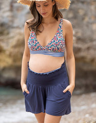 Navy Blue Maternity Shirred Waist Shorts | Women Seraphine Shorts