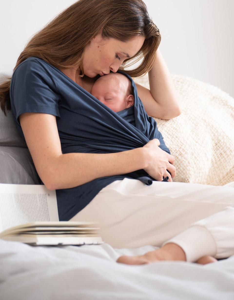 Navy Cotton Short Sleeve Skin To Skin Top | Women Seraphine Tops