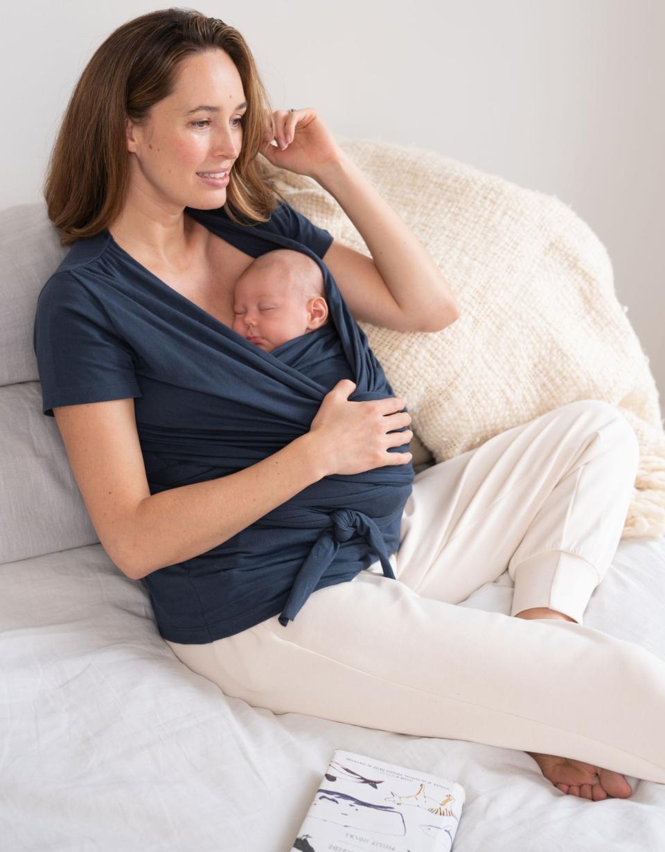 Navy Cotton Short Sleeve Skin To Skin Top | Women Seraphine Tops