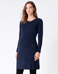 Navy Knitted Maternity &amp; Nursing Dress With Pockets | Women Seraphine Jumpers &amp; Knitwear