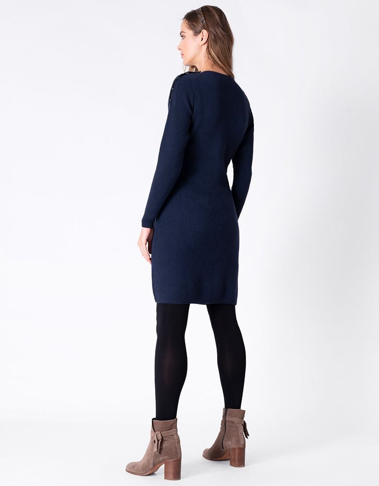 Navy Knitted Maternity &amp; Nursing Dress With Pockets | Women Seraphine Jumpers &amp; Knitwear