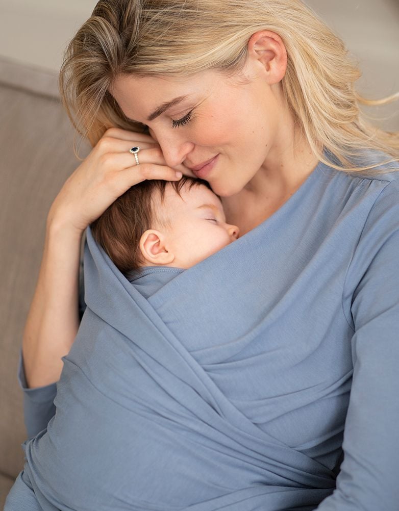 Slate Blue Cotton ¾ Sleeve Skin To Skin Top | Women Seraphine Skin To Skin