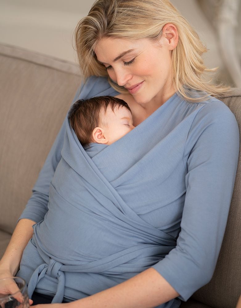 Slate Blue Cotton ¾ Sleeve Skin To Skin Top | Women Seraphine Skin To Skin