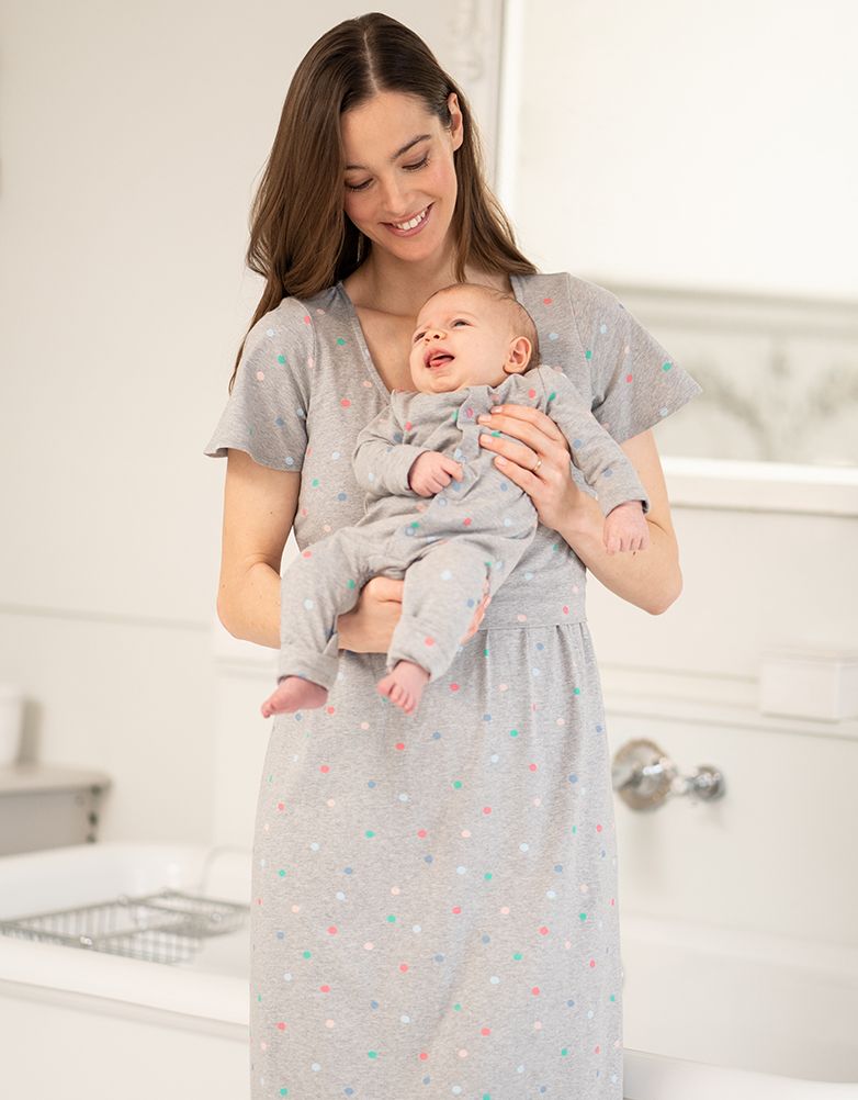 Spot Print Mama &amp; Mini Maternity To Nursing Nightdress Set – Grey | Baby Seraphine Baby Clothes