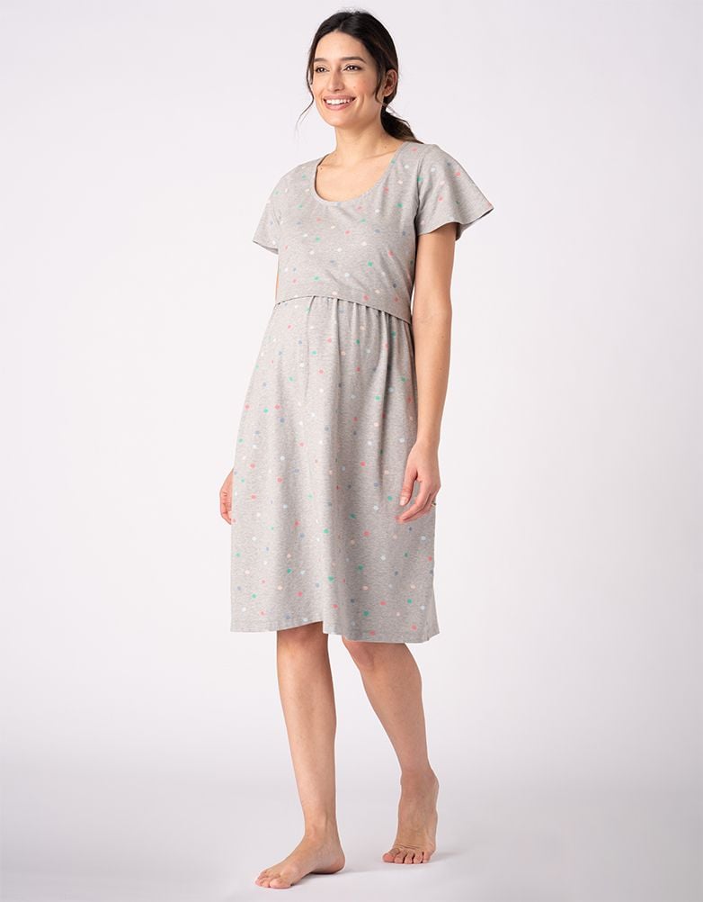 Spot Print Mama &amp; Mini Maternity To Nursing Nightdress Set – Grey | Baby Seraphine Baby Clothes