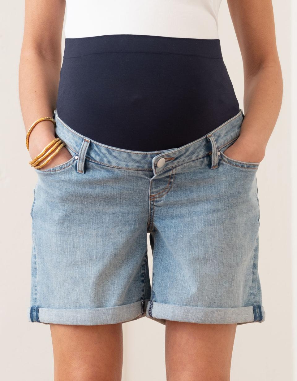 Stretch Denim Over Bump Maternity Shorts | Women Seraphine Shorts