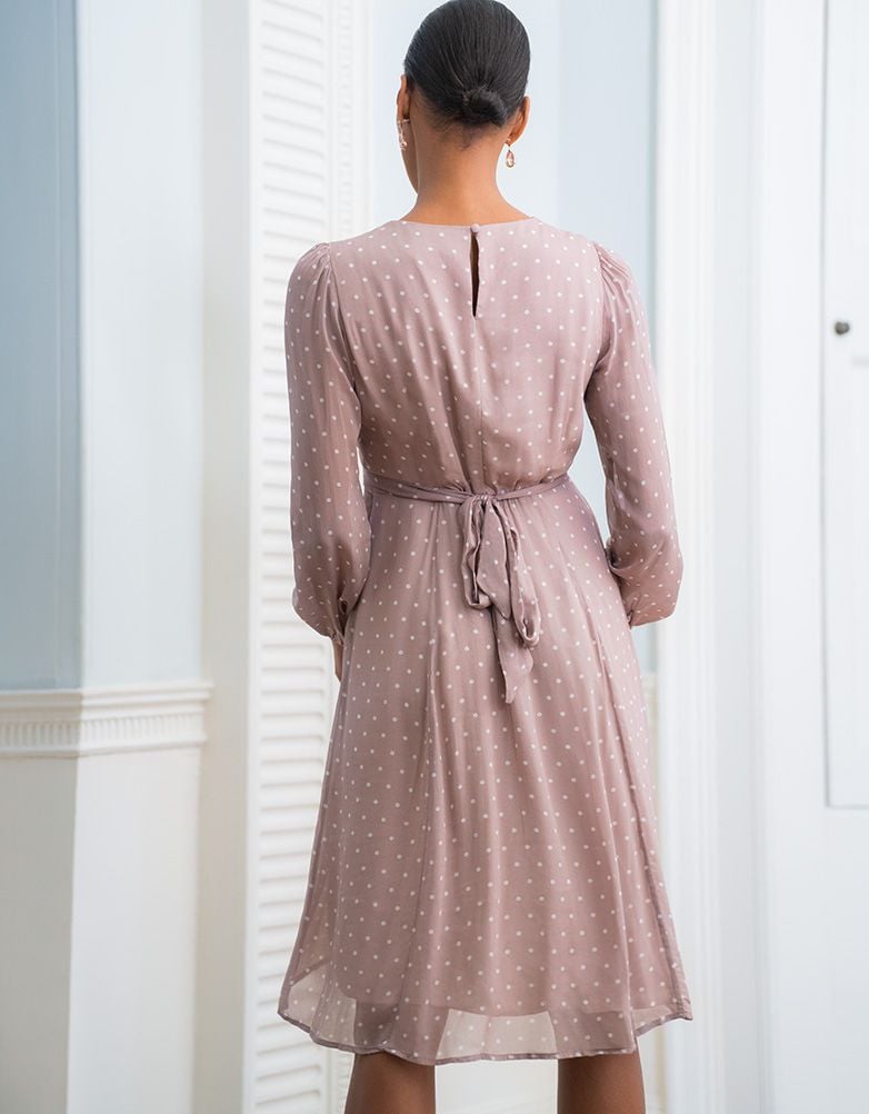 Taupe &amp; White Spot Chiffon Maternity To Nursing Dress | Women Seraphine Dresses