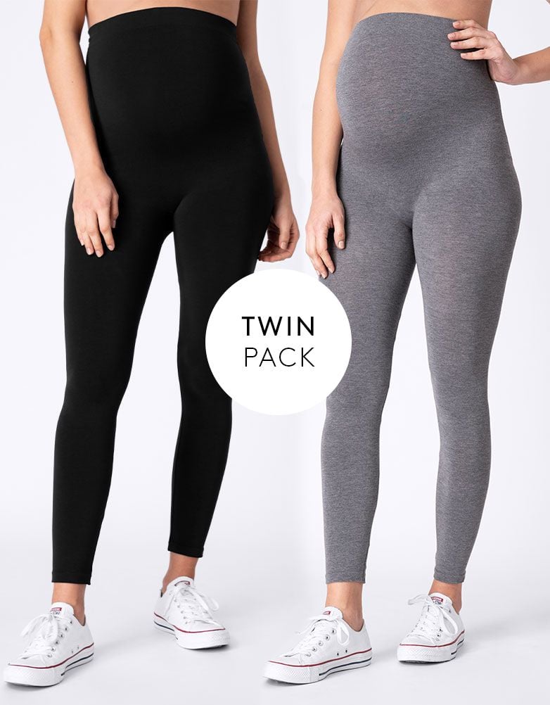 Twin Pack Bamboo Maternity Leggings – Black &amp; Grey | Women Seraphine Kits &amp; Sets