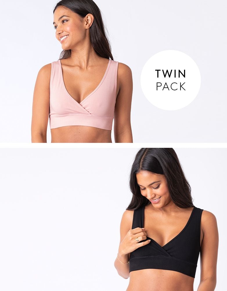 Twin Pack Bamboo Maternity &amp; Nursing Sleep Bras – Black &amp; Blush | Women Seraphine Kits &amp; Sets