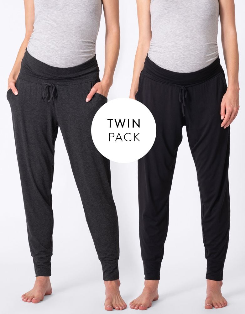 Twin Pack Maternity Lounge Pants – Grey &amp; Black | Women Seraphine Kits &amp; Sets