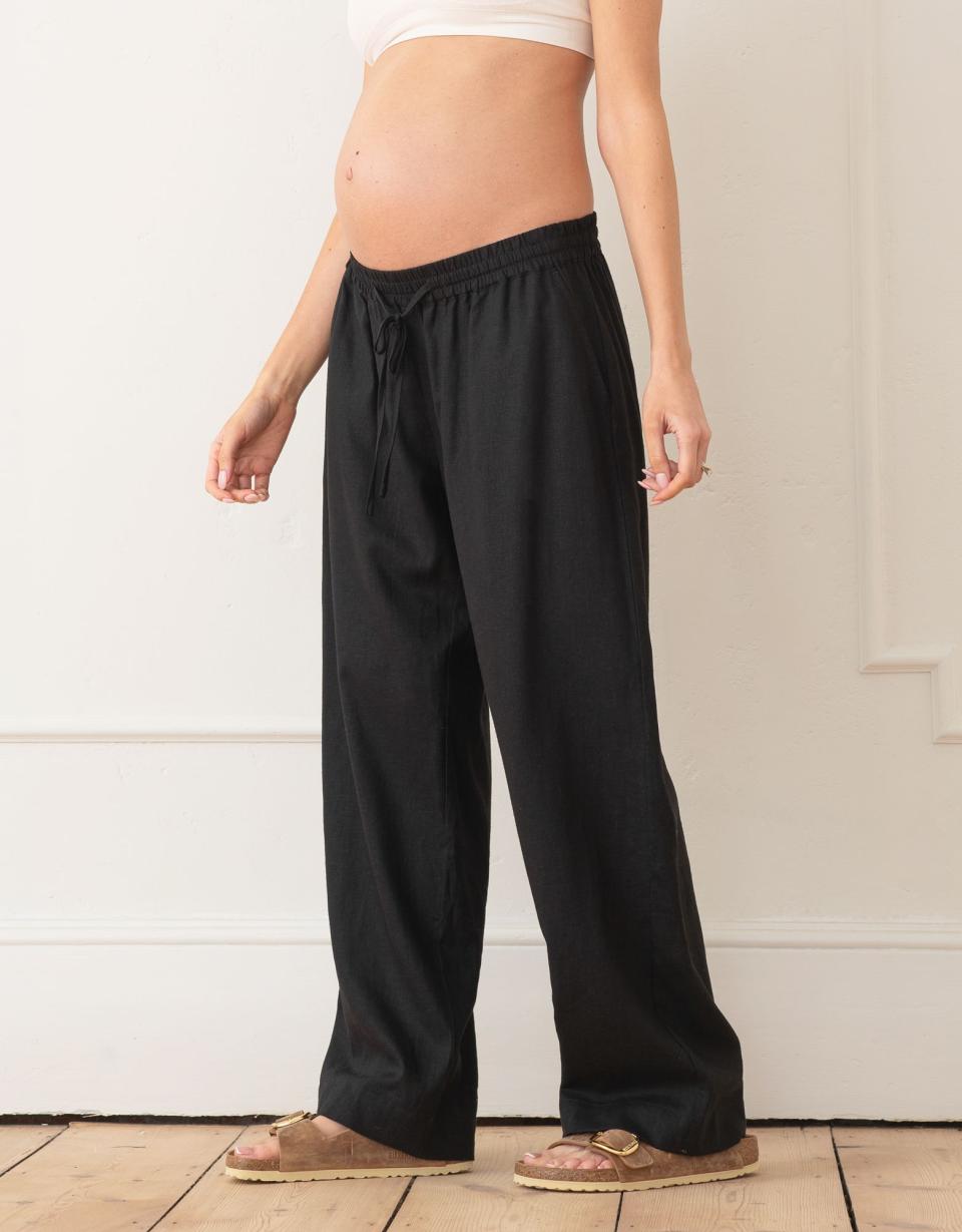 Wide-Leg Linen-Blend Under Bump Maternity Trousers | Women Seraphine Trousers &amp; Skirts