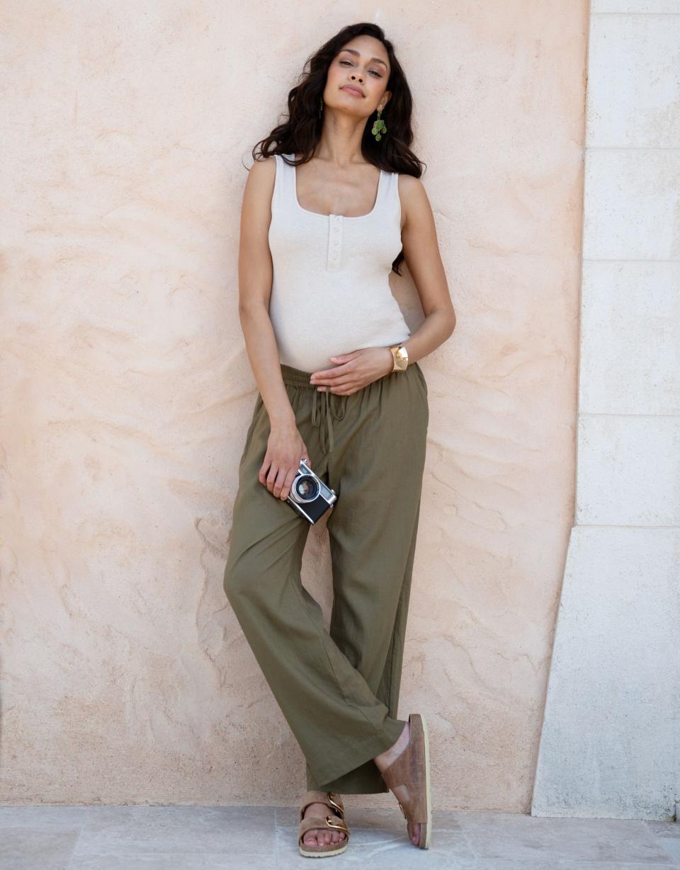 Wide-Leg Linen-Blend Under Bump Maternity Trousers | Women Seraphine Trousers &amp; Skirts