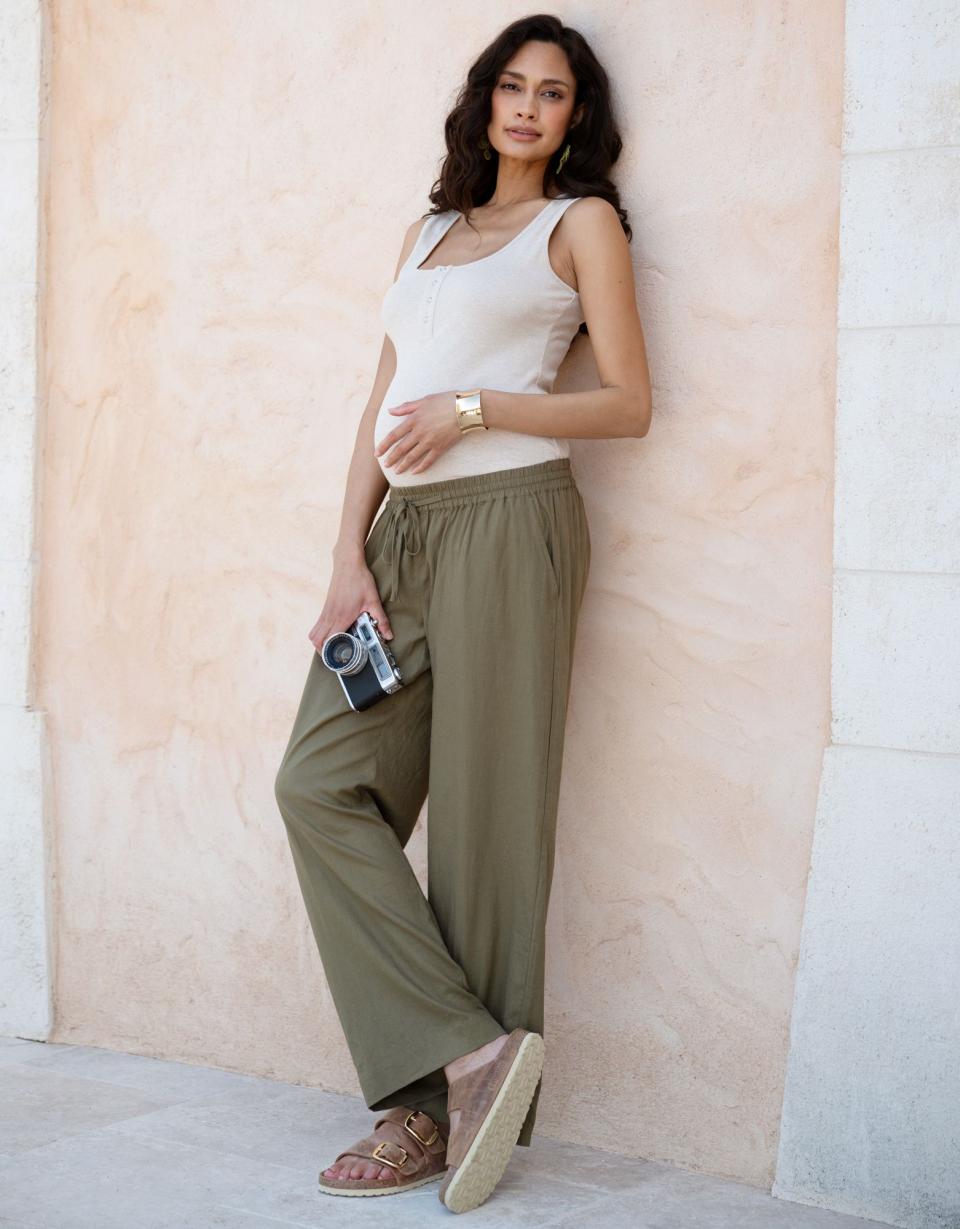 Wide-Leg Linen-Blend Under Bump Maternity Trousers | Women Seraphine Trousers &amp; Skirts