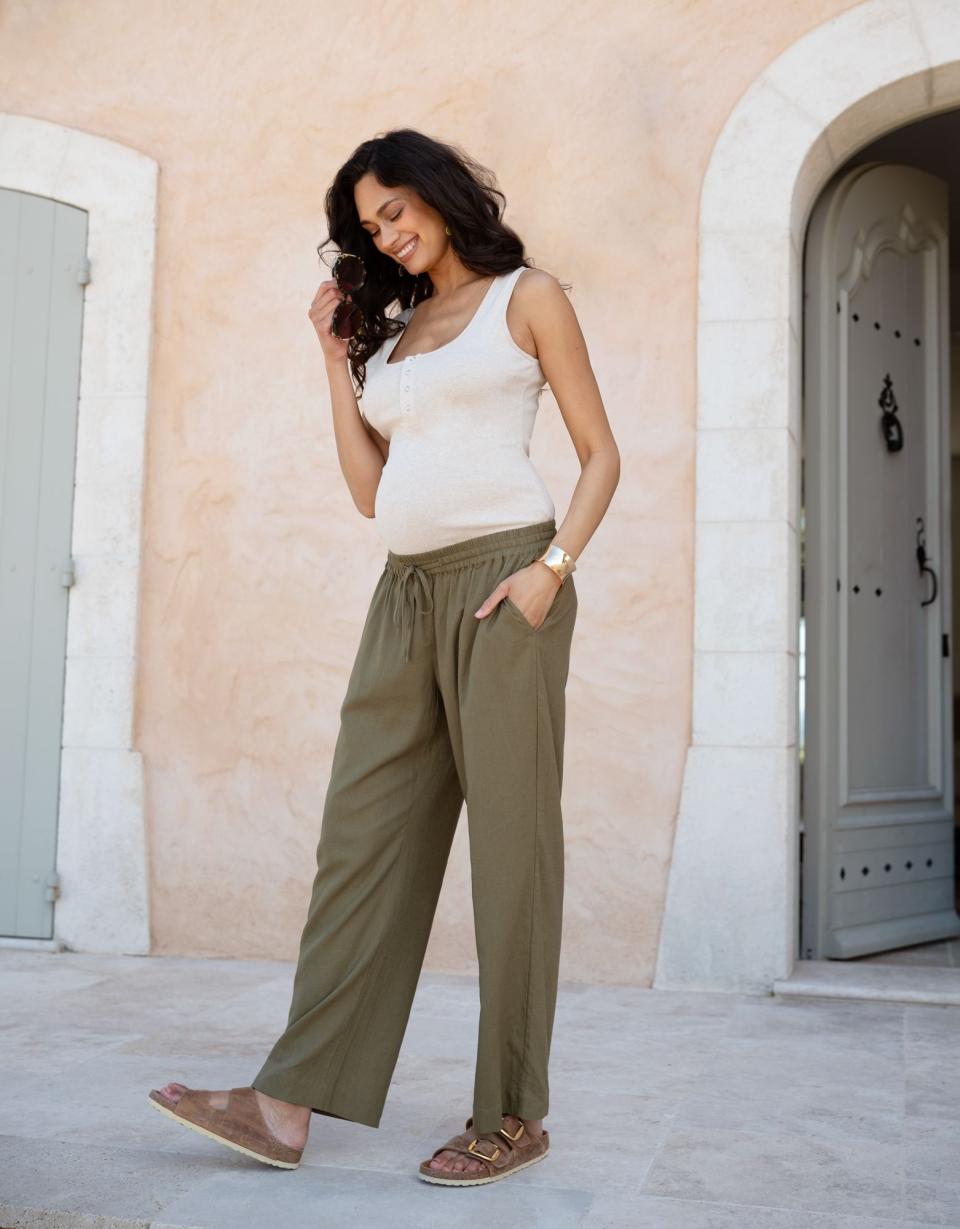 Wide-Leg Linen-Blend Under Bump Maternity Trousers | Women Seraphine Trousers &amp; Skirts