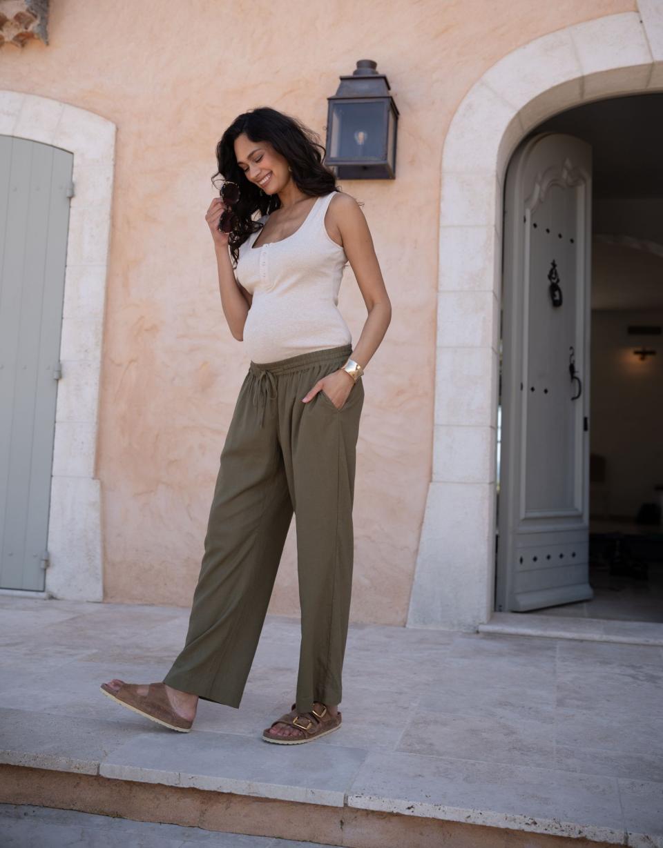 Wide-Leg Linen-Blend Under Bump Maternity Trousers | Women Seraphine Trousers &amp; Skirts